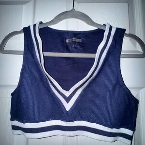 Women’s Forever 21 Textured Navy Crop Tank Top